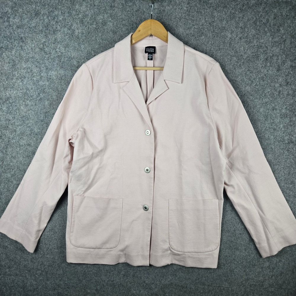 Eileen Fisher Blazer Womens XL Pink Cotton Blend Pique Knit Button Front Jacket